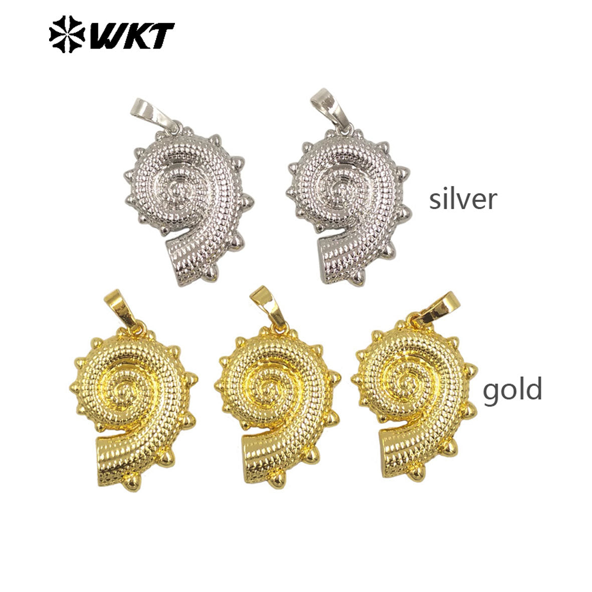 WT-P2002 Latest Design Cute Vividly Snail Shell Shape Two Color Wholesale Pendant Charms Finding Trumpet Pendants
