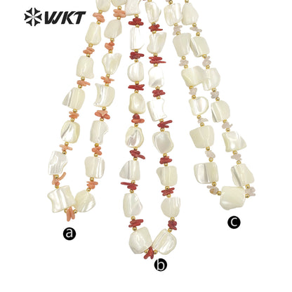 WT-JN228 Vintage Style Summer Boho White Shell Space Beads Necklace Women Handmade Strand Shell Necklace for Girl Friend