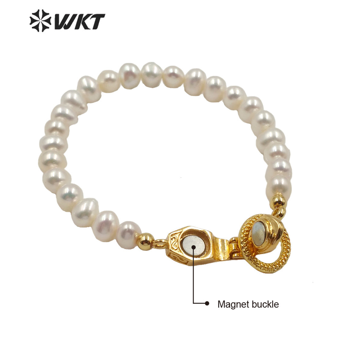 WT-MPB002 Wholesale Freshwater Pearl Beads Magnetic Clasp Bracelet White Pearl Bracelet Lady Elegant Jewelry Pearl Bracelet