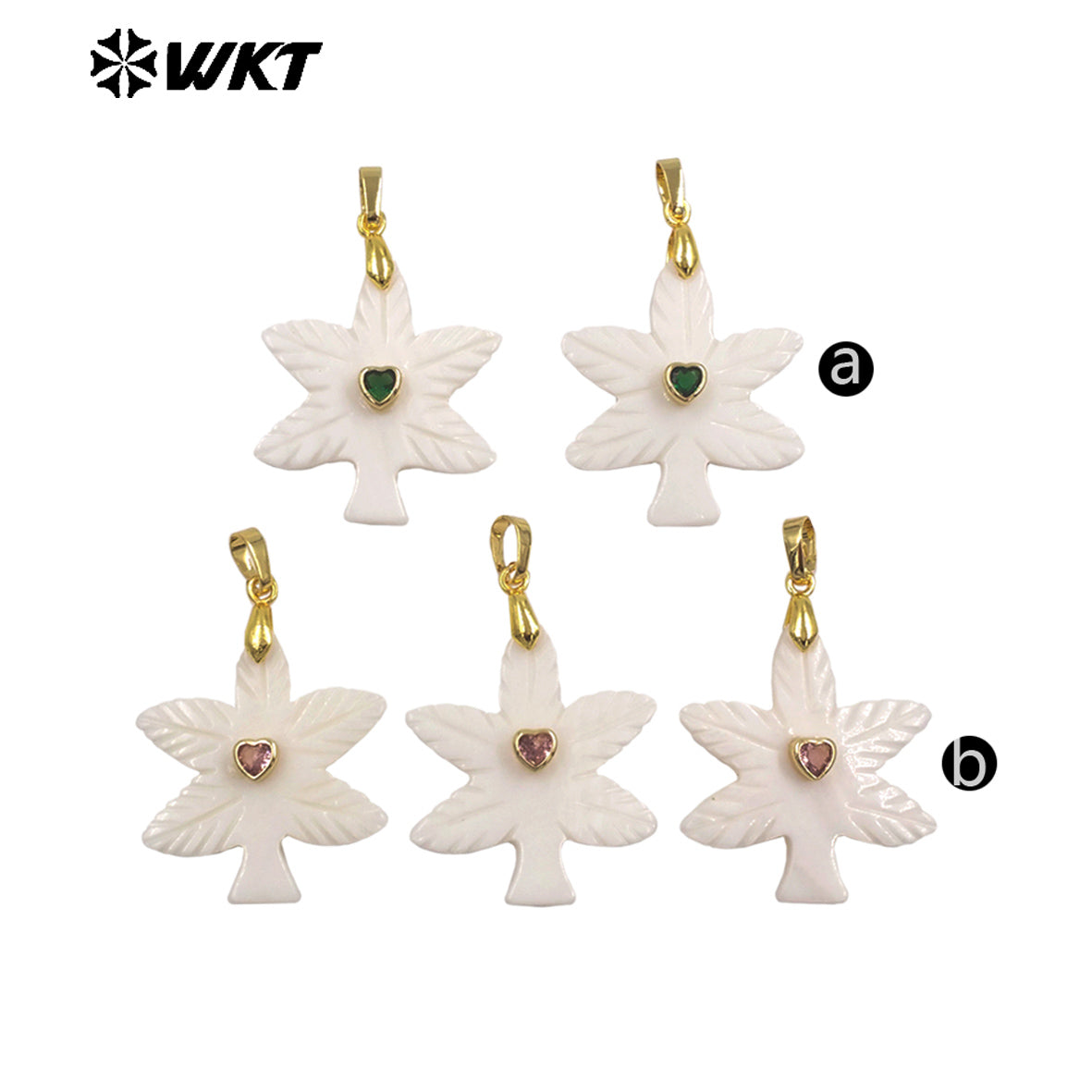 WT-JP523 Factory Wholesale Heart Zircon And Natural White Shell Carved Tree Shape Pendant For Friends Jewelry Gift Making