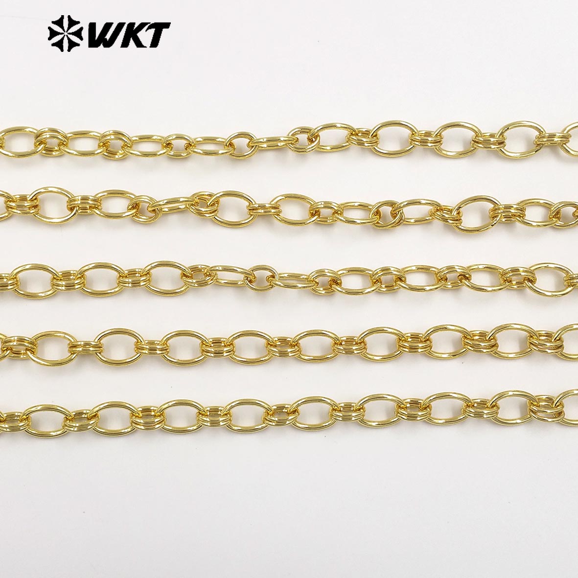 WT-BC272 Minimalism 18K Gold Electroplated On Yellow Brass Double Circles Metal Oval Chain For Men And Women Jewelry Making