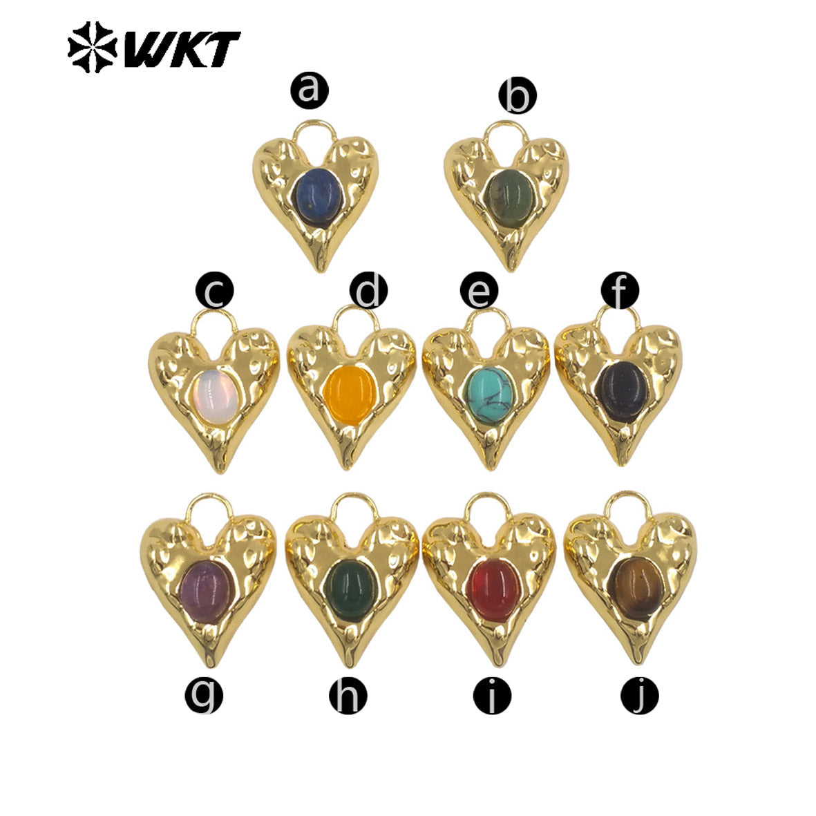 WT-P2132 Exquisite Unique 18K Gold Plated Natural Gemstones Heart Shape Little Charms Pendants For Women Jewelry Decorative