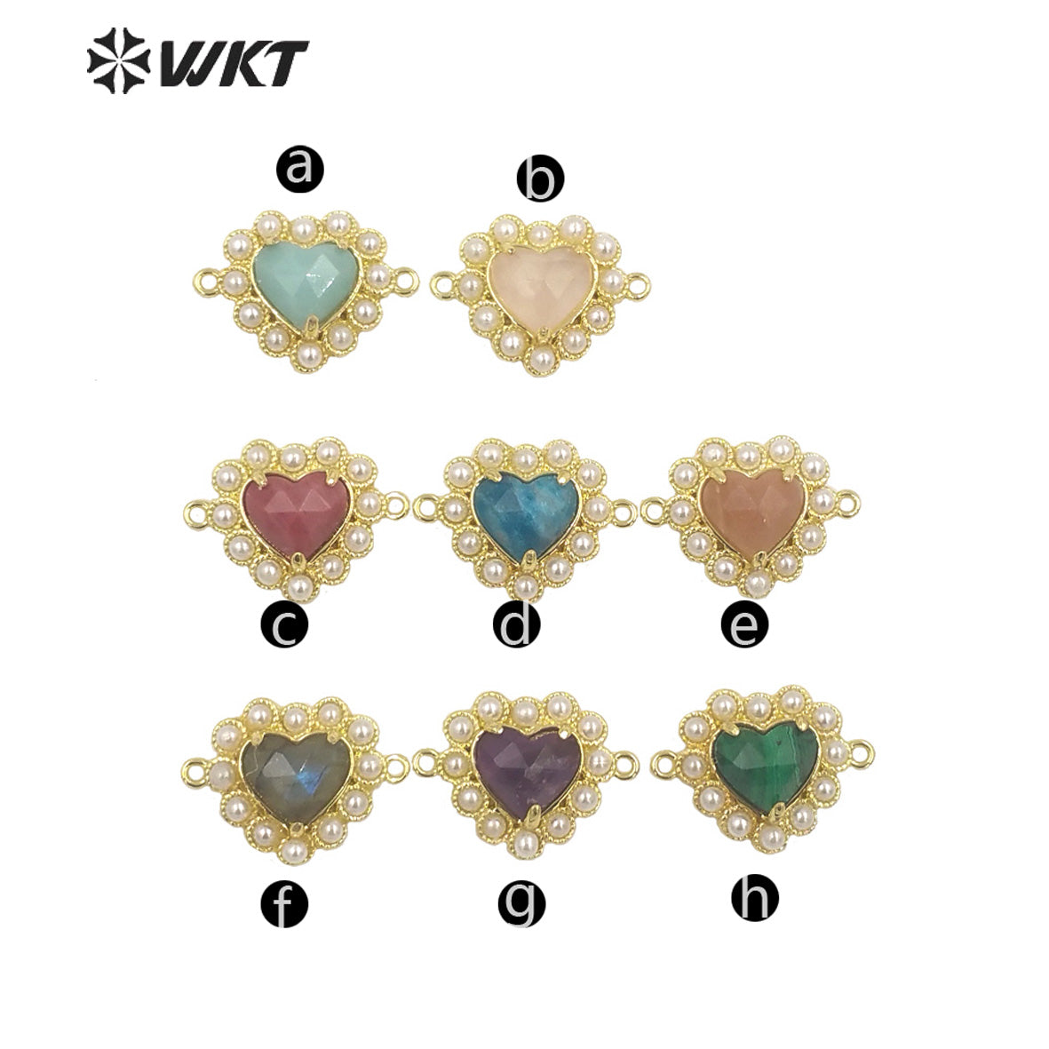WT-PC006 Charming Small Size Natural Gemstone Made Heart Connectors for Bracelet Making for Women Birthday Gift Pendants