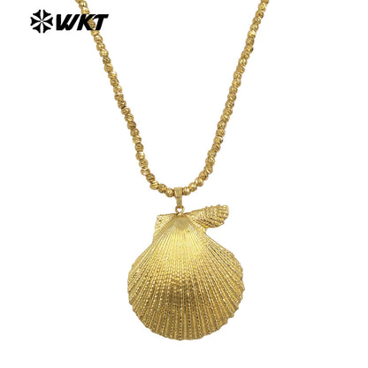 WT-JN343 Classic Design Beads Chain With Full Gold Plated Natural Scallop Shell Pendants Women Necklace For Beach Vacation Match