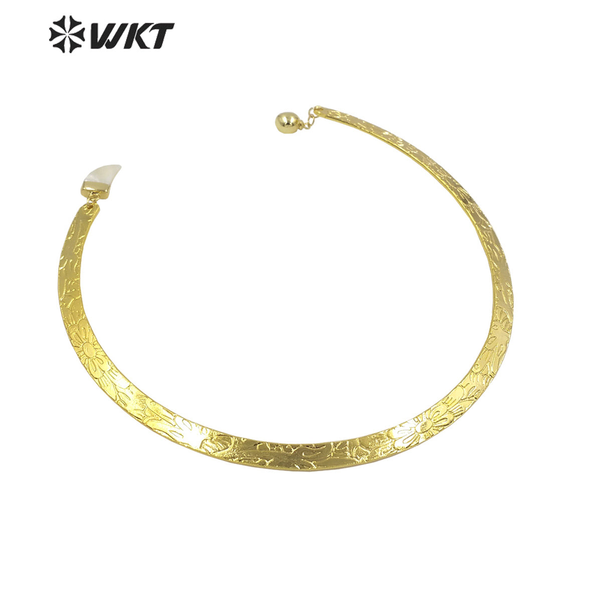 WT-JN205 Newest Fashion 18k Real Gold Plated Resist Tarnishable Cuff Necklace with Pearl Charms Vintage Metal Horn Necklace