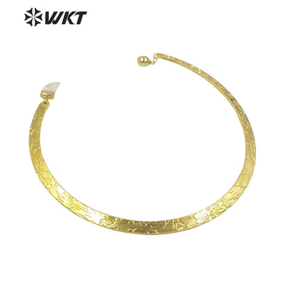 WT-JN205 Newest Fashion 18k Real Gold Plated Resist Tarnishable Cuff Necklace with Pearl Charms Vintage Metal Horn Necklace