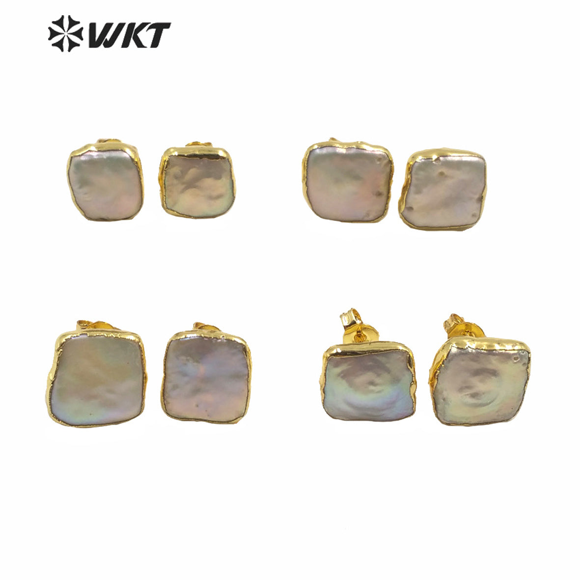 WT-MPE027 Wholesale Natural Freshwater square Pearl Studs Lady Fashion Gold Filled Real White Pearl Earrings Studs Gift Studs