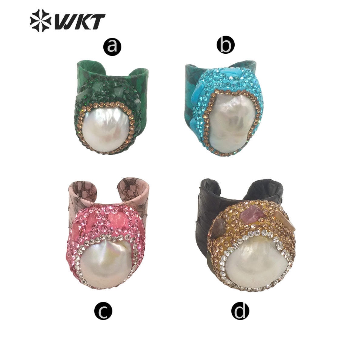 WT-MPR066 Gorgeous Baroque Pearl & Rhinestone Quartz Stone Ring With Pearl for Women Lucky Unique Design Stone Ring