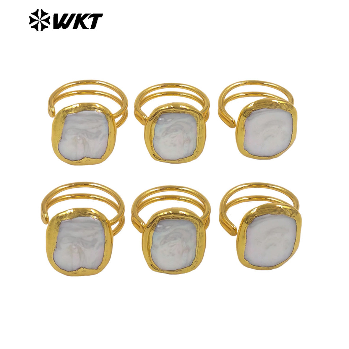 WT-MPR167 Simple Popular Gold Plated Natural Freshwater Pearl Square Ring Adjustable Size For Lady Elegant Style Accessory