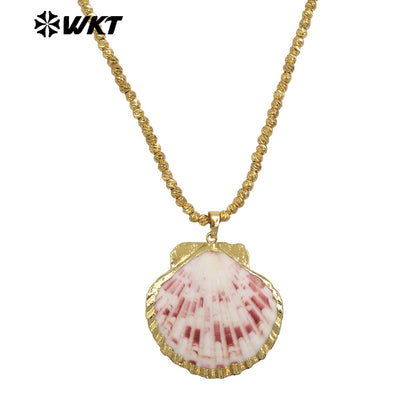 WT-JN341 Fashion Beach Vacation Style 18K Gold Plated Natural Scallop Shell Pendant Necklace For Women Beautiful Gifts