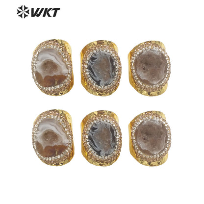 WT-R446 Amazing 18k Gold Plated Resist Tarnishable Natural Geode Agate Ring Women Wide Band Stone Cocktail Ring