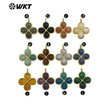 WT-P2090 Gorgeous 18K Gold Plated Multi Colors Natural Gemstone Little Flower Shape Charms Pendant As Lady Earring Accessory