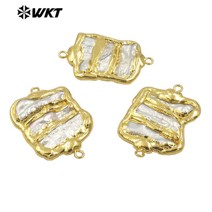 WT-PC011 WKT New Design 18K Resist Tarnishable Triple Pieces Freshwater Pearl Connectors for Bracelet Making