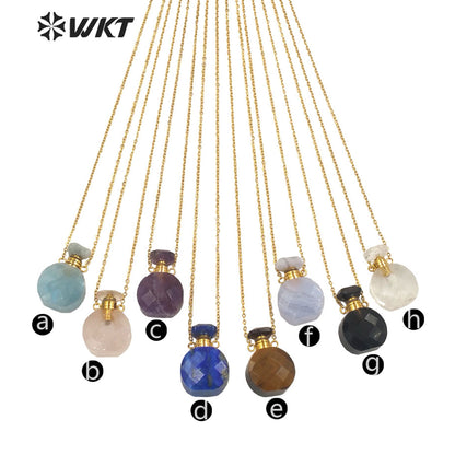 WT-N1456 New Design Double Faceted Natural Lapis Aquamarine Stone Perfume Bottle Necklace for Friend Gift Jewelry
