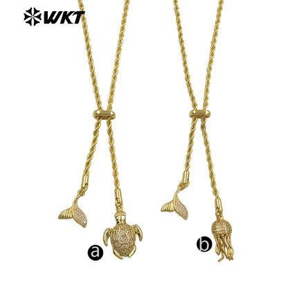 WT-JFN51 New Arrival Brass Gold Plated Chain With Double Animal Zircon Charms Metal Women Necklace For Fashion Matching Jewelry