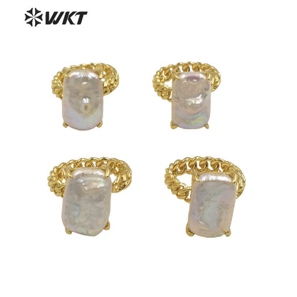WT-MPR068 Gorgeous Trendy Fashion Natural Freshwater Pearl 18k Gold Plating for Women Lucky Unique Design Ring