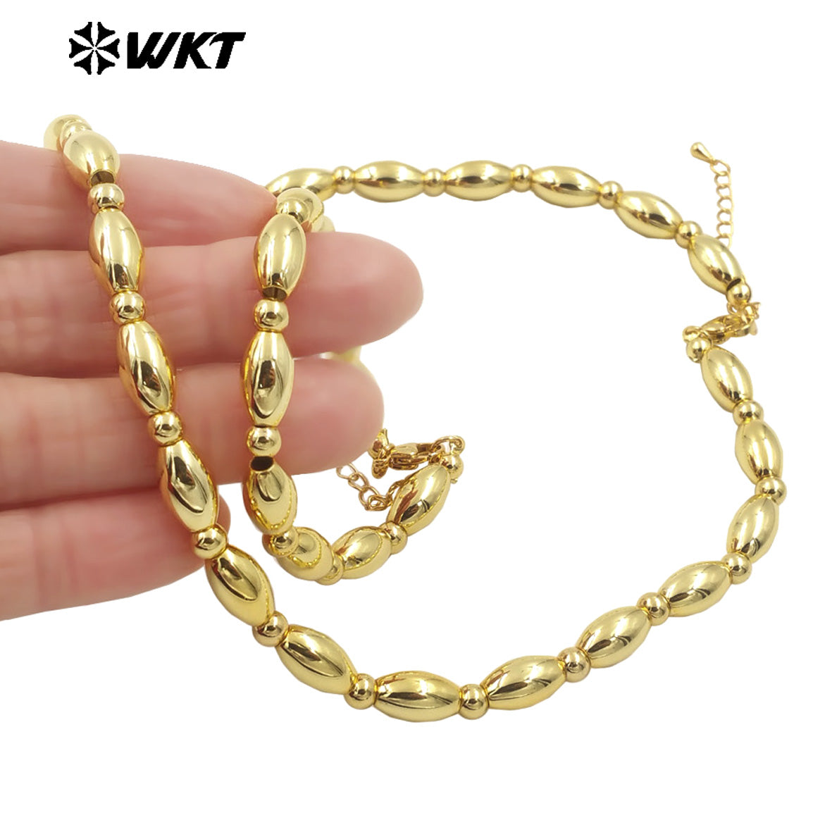 WT-JFN09 Delicate Simple Hot 16inch Long Bullet Beads 18K Real Gold Plated Resist Tarnishable Space Ball Necklace