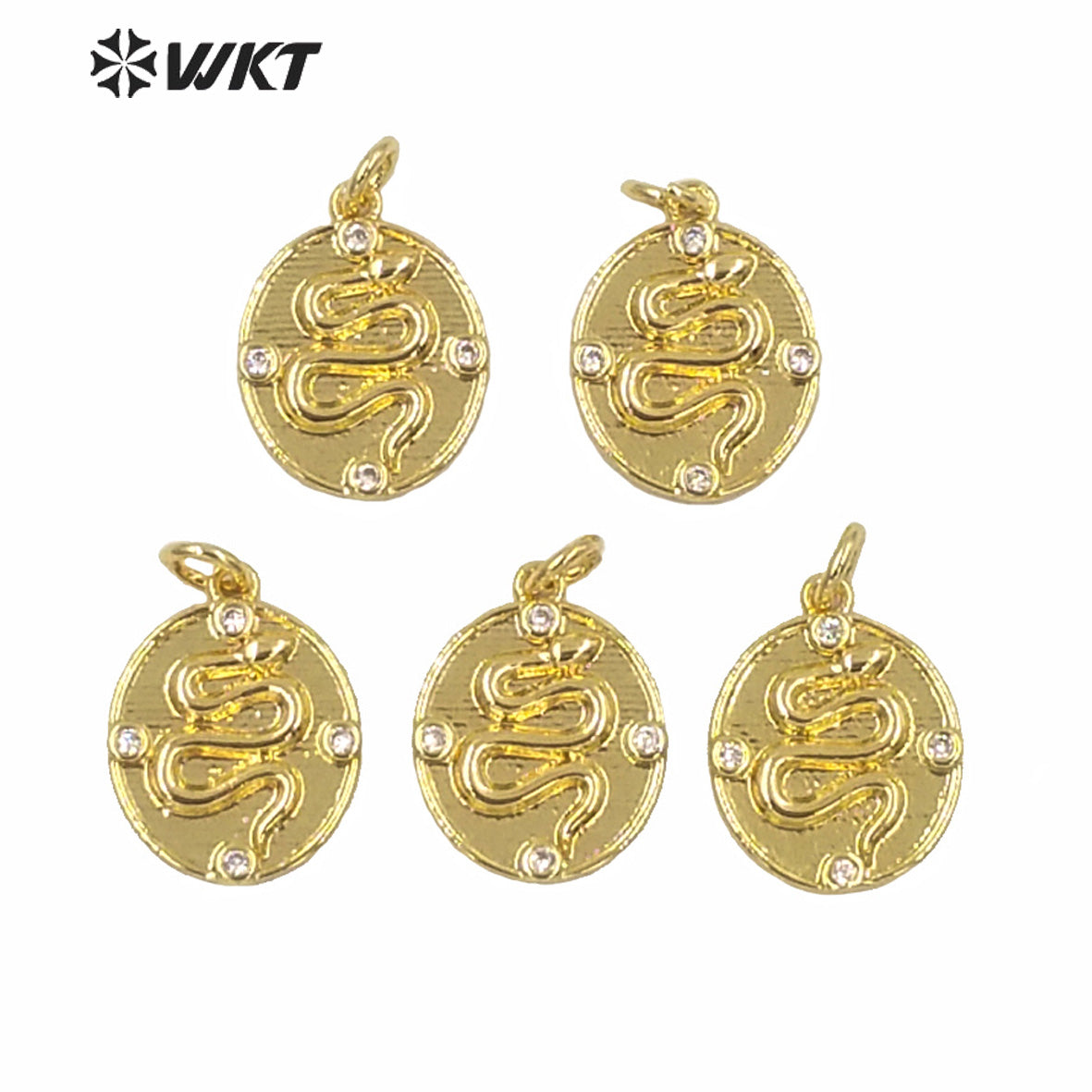 WT-MP176 Wholesale New Design Oval Shape CZ Micro Pave Snake Pendant Gold Electroplated Lucky Charm Pendant Unisex Style