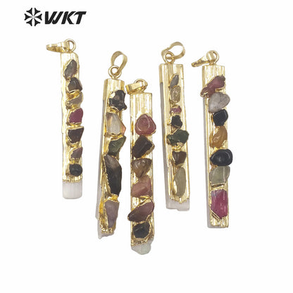 WT-P1560 Amazing Charming rainbow Tourmaline Stick Selenite Stone Necklace Slim Long White Selenite Charm Stone Necklace