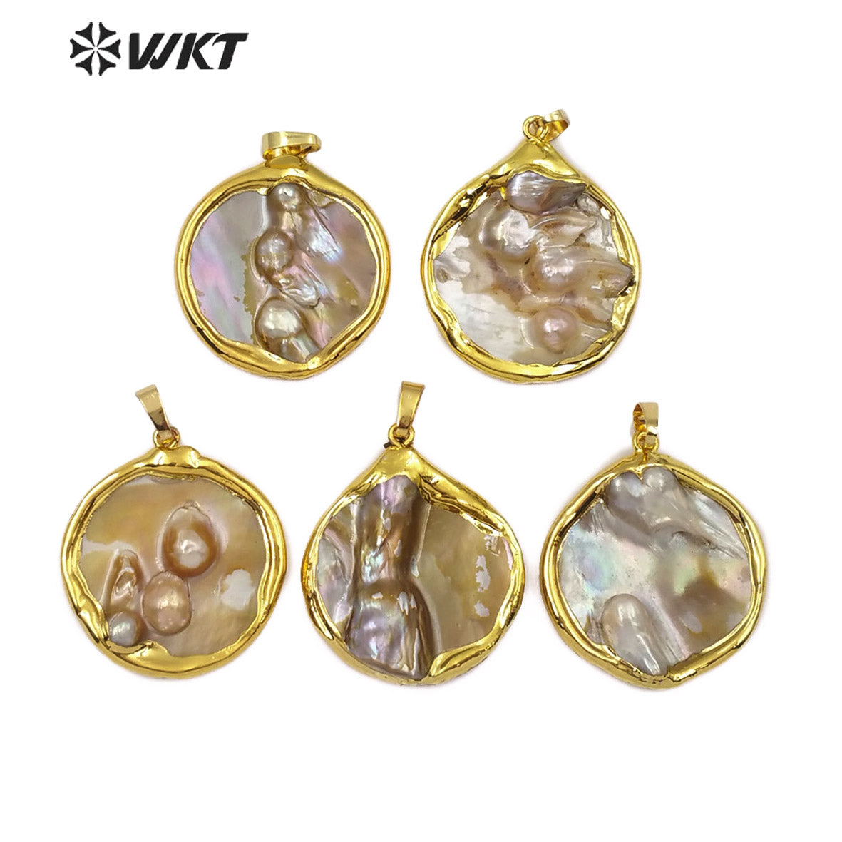 WT-JP143 Wholesale Natural Pearl in 18K Gold Plated for Women Jewelry Size and Pearls Are Natural Round Mother of Pearl Pendant
