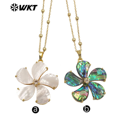 WT-JN310 New Design Exquisite Natural Abalone Shell Flower Necklace 18K Gold Plated Beads Chain for Ladies Valentine's Day Gift