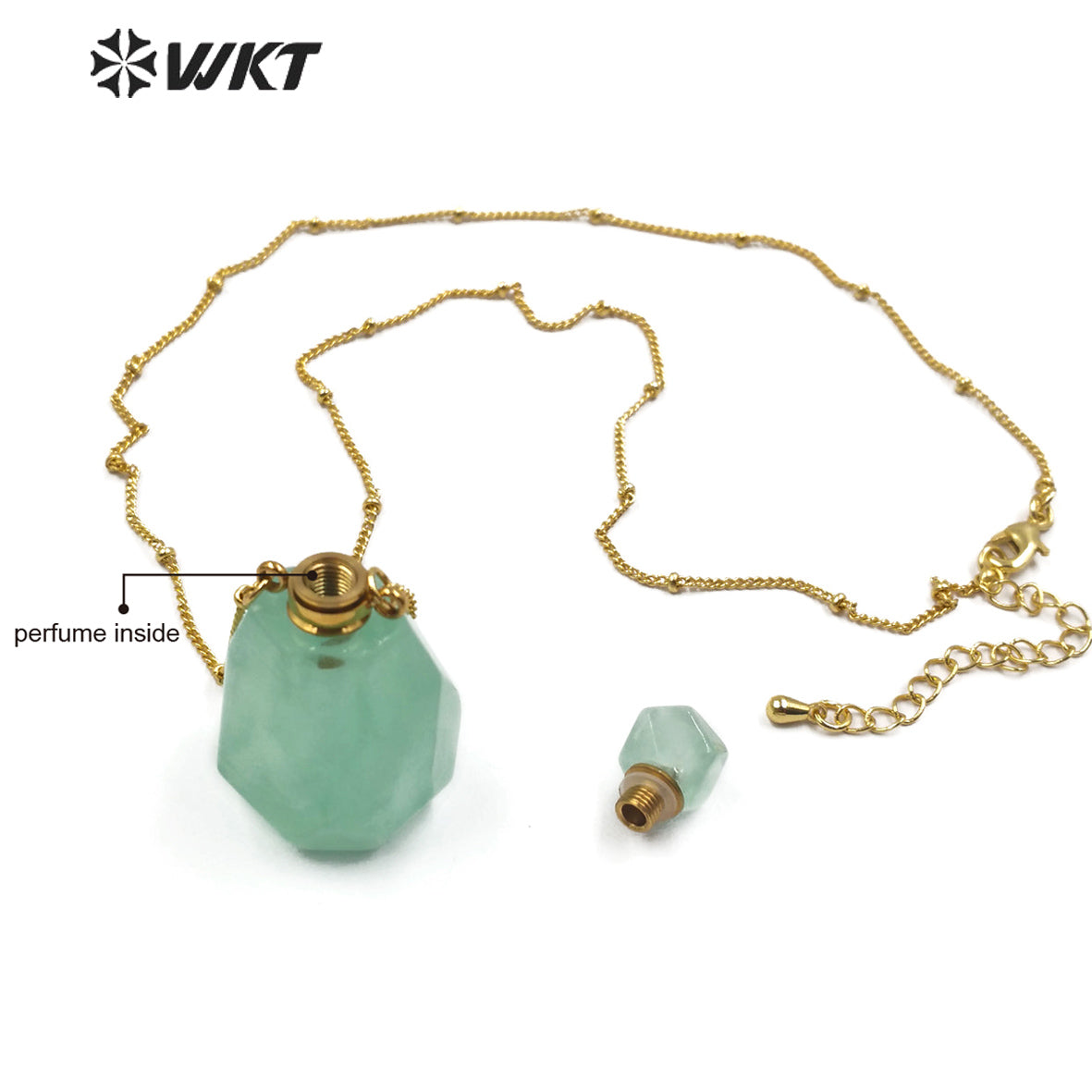 WT-N1171 Newest Natural Green Fluorite Stone Perfume Bottle Necklace Rhodonite Necklace Women Stylish Moss Agate Necklace