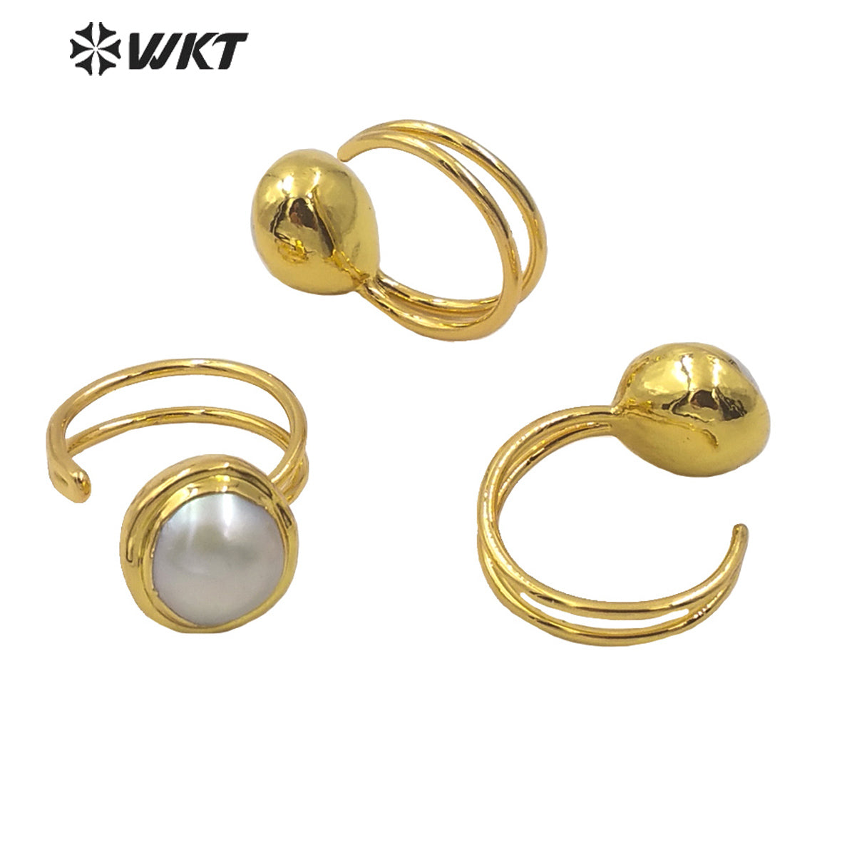 WT-MPR012 Newest Spring Design Gorgeous Fashion Gold Electroplated Adjustable Size Round Fashion Pearl Cocktail Ring for Wedding