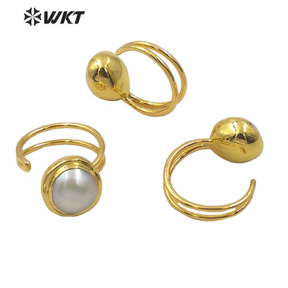 WT-MPR012 Newest Spring Design Gorgeous Fashion Gold Electroplated Adjustable Size Round Fashion Pearl Cocktail Ring for Wedding