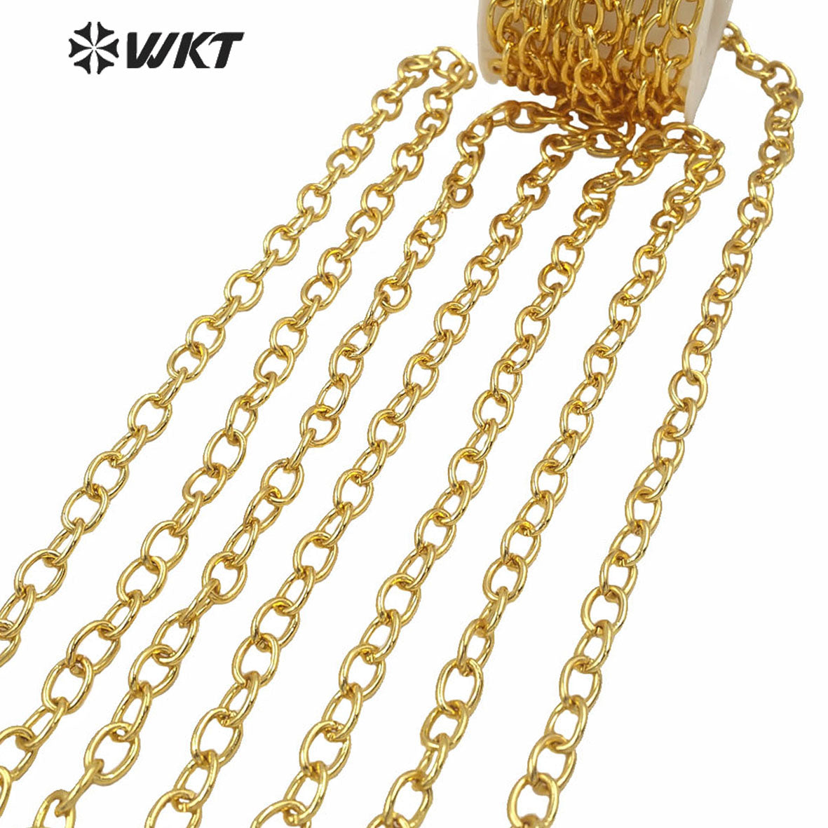 WT-BC154 New Popular Factory Directly Sales Jewelry Findings Brass Chain Women Fashion Real Gold Plated Oval Link Combined Chain