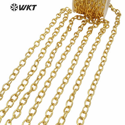 WT-BC154 New Popular Factory Directly Sales Jewelry Findings Brass Chain Women Fashion Real Gold Plated Oval Link Combined Chain