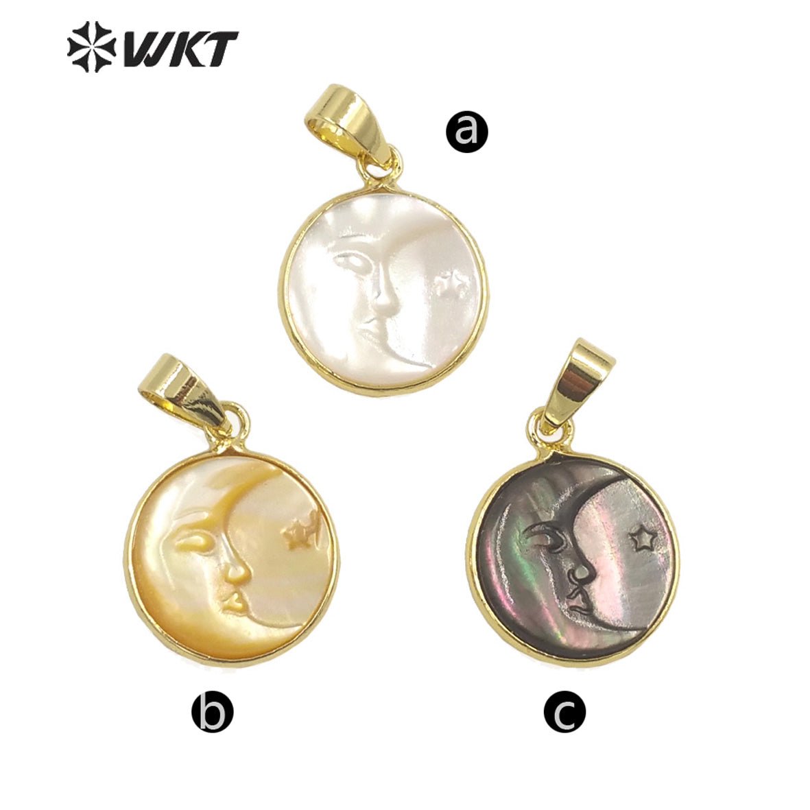 WT-JP299 Exquisite Charming Pendant Gold Plated Trumpet Shell Moon Face Pendant Round Women Jewelry Accessories Shell Pendant