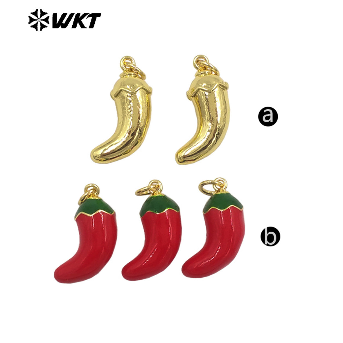 JFE157 New Sales Exquisite Tiny Pendant Cute Hot Pepper Charm Gold Plated Yellow Brass With Drop Oil For Jewelry Handmade DIY