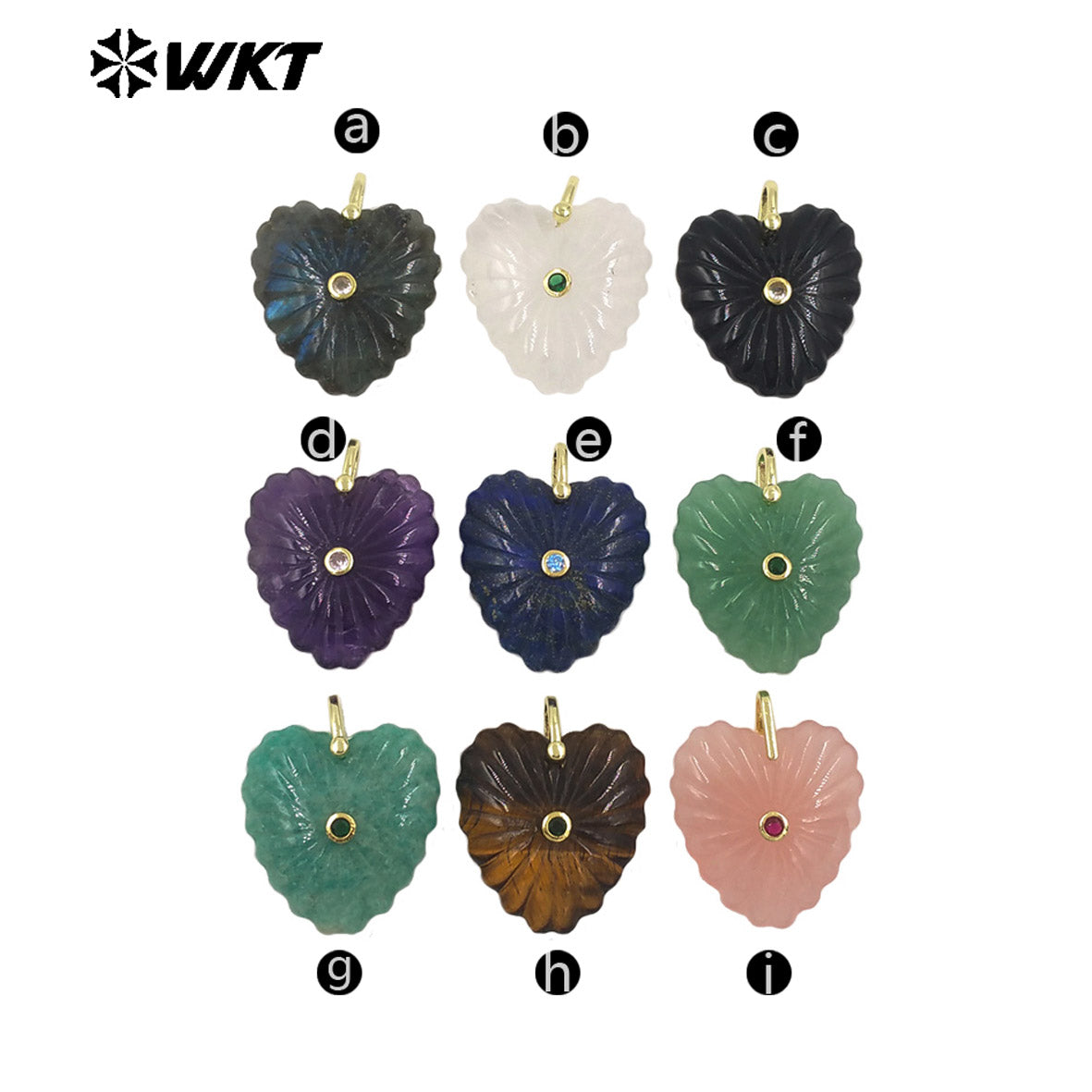 WT-P2091 Fashion Wholesale Natural Gemstone Hand Carved Heart Shape Gold Pendants For Friends Anniversary Gift Accessories