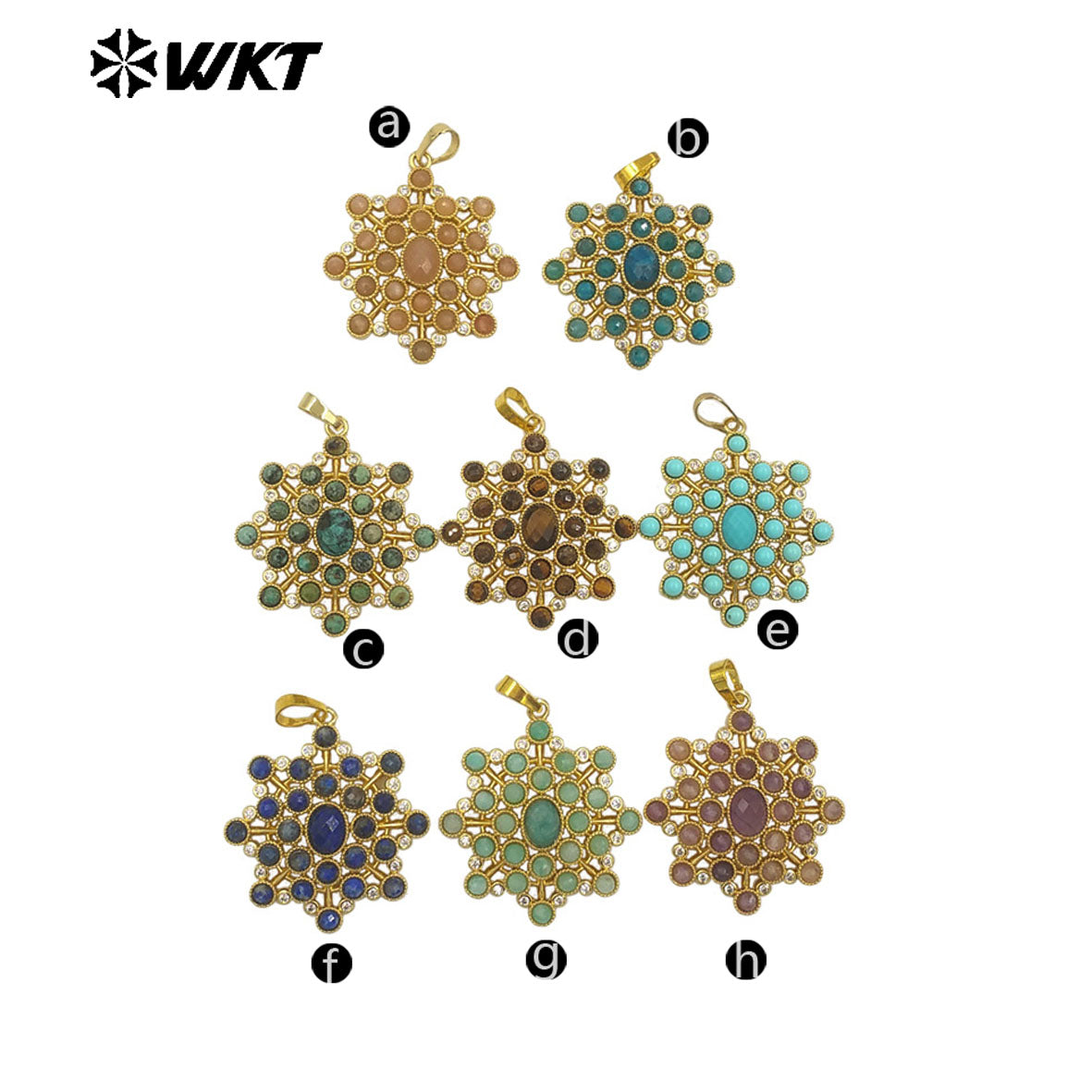 WT-P1977 WKT New Hand Make Multi Stone Setting Women Energy Amethyst Gemstone Flower Shape Jewelry Pendants