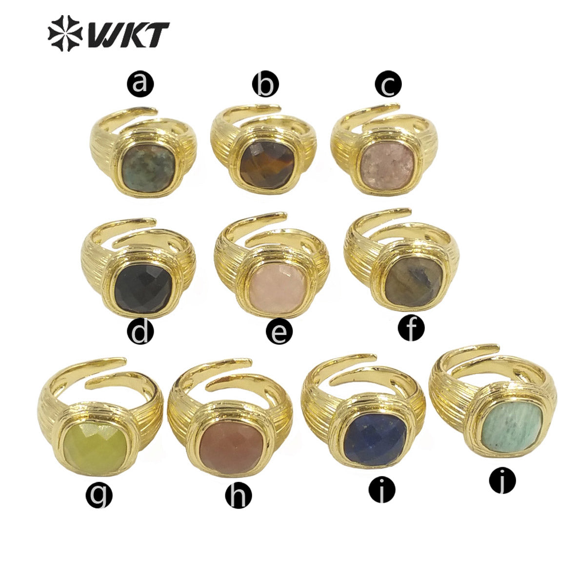WT-R455 New Design Satin Finished Simple Stone Women Ring 18k Gold Plated square Stone Gemstone Party Ring