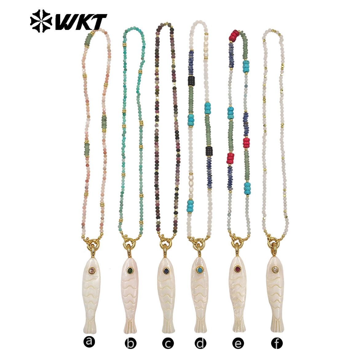 WT-JN405 Wonderful Natural Gemstone Beads Chain With White Shell Fish Charms Gold Necklaces For Women Party Trendy Matching