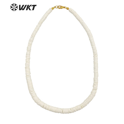 WT-JN227 Unique Women Bohemian Style Purity Natural White Shell Beads Necklace 17 Inch Long Hand Strand Beads Necklace for Wedding