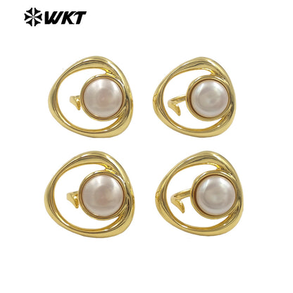 WT-MPR133 Amazing Design 18K Gold Plated Double Layers Ring With Freshwater Pearl Women Elegant Gorgeous Jewelry Adjustable Size