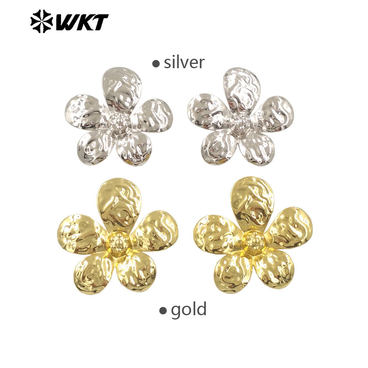 WT-E761 WKT New Product 18K Gold Plated and Silver Natural Yellow Brass Flower Earrings for Friend and Wife As Daily and Party