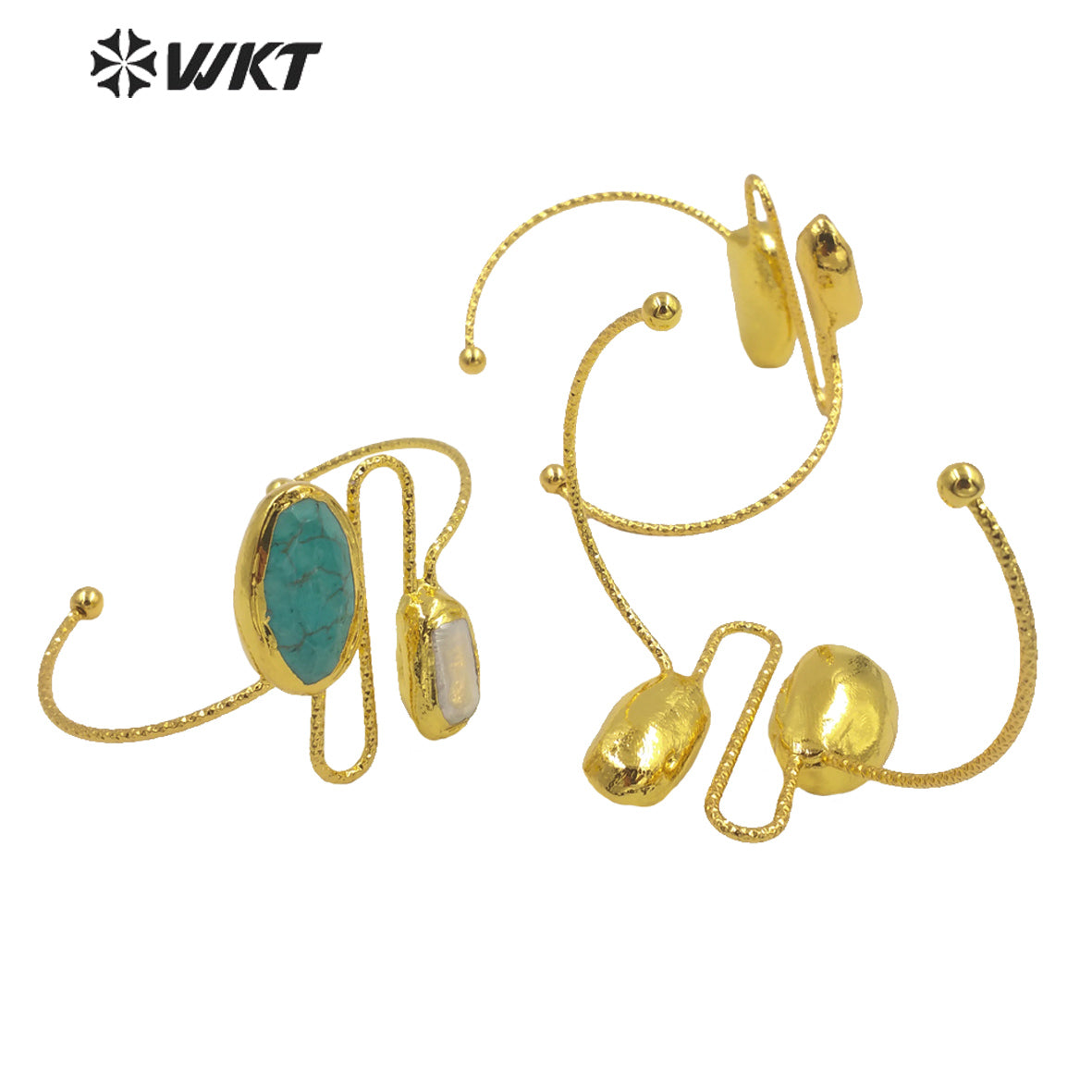 WT-MPB035 Amazing 18k Gold Electroplated Resist Tarnishable Turquoise and Pearl Cuff Bangle Gorgeous Gold Fashion Stone Bangle
