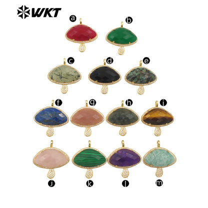 WT-MP297 Lovely 18K Real Gold Plated Natural Gemstone Setting America Popular Mushroom Jewelry Pendants Colors Available
