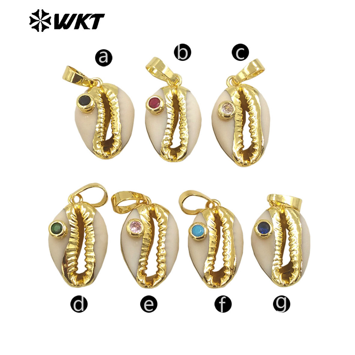 WT-JP141 Specially Designed Natural Cowrie Shell Pendant with Half Plating and Multiple Color Beads Natural Cowrie Pendant