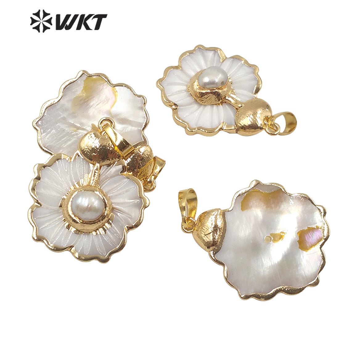 WT-JP174 Stylish Hot Sales Natural Shell Pendant Flower Shape Shell Pendant With Pearl Women Charm New Jewelry Pendant