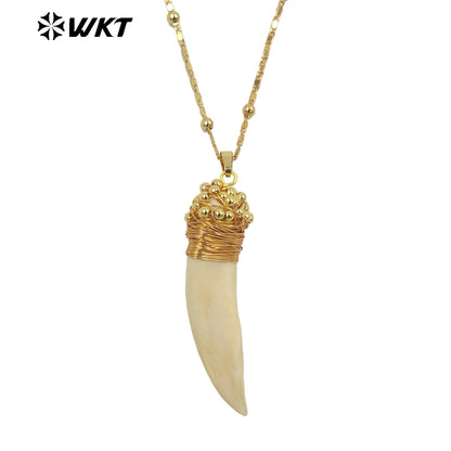 WT-JN237 Wholesale Shark Teeth Design Men Fashion Design 18k Chain Gold Plated Exquisite High Quality Scallop Necklace