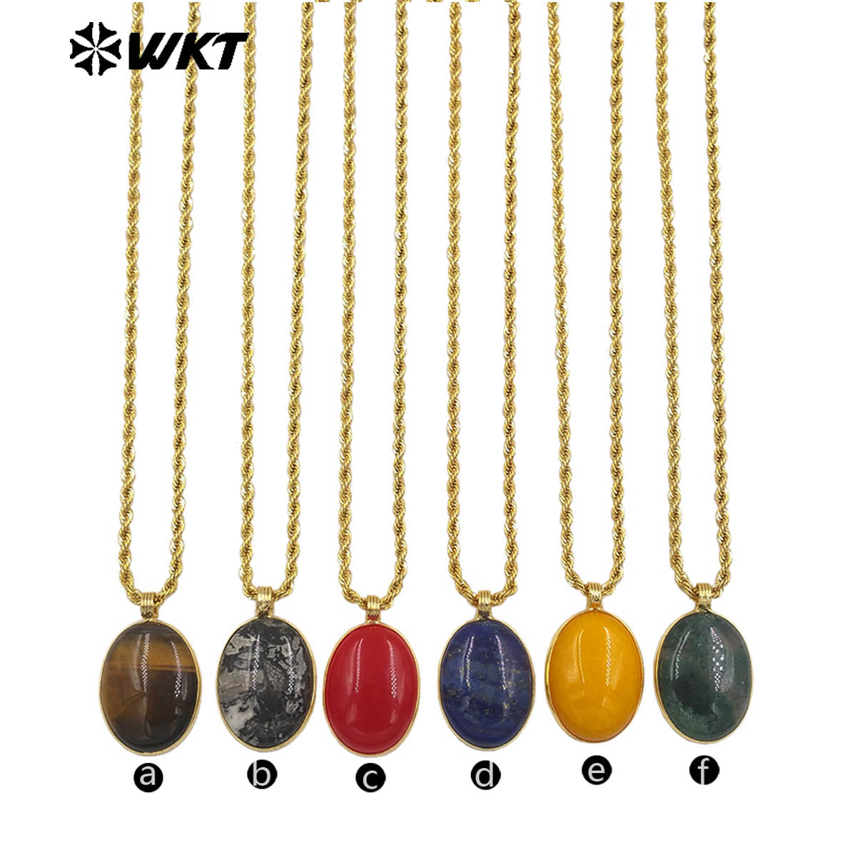 WT-N1539 Good Quality Yellow Brass Gold Plated Chain With Natural Gemstones Round Pendant Necklaces For Simple Style Jewelry