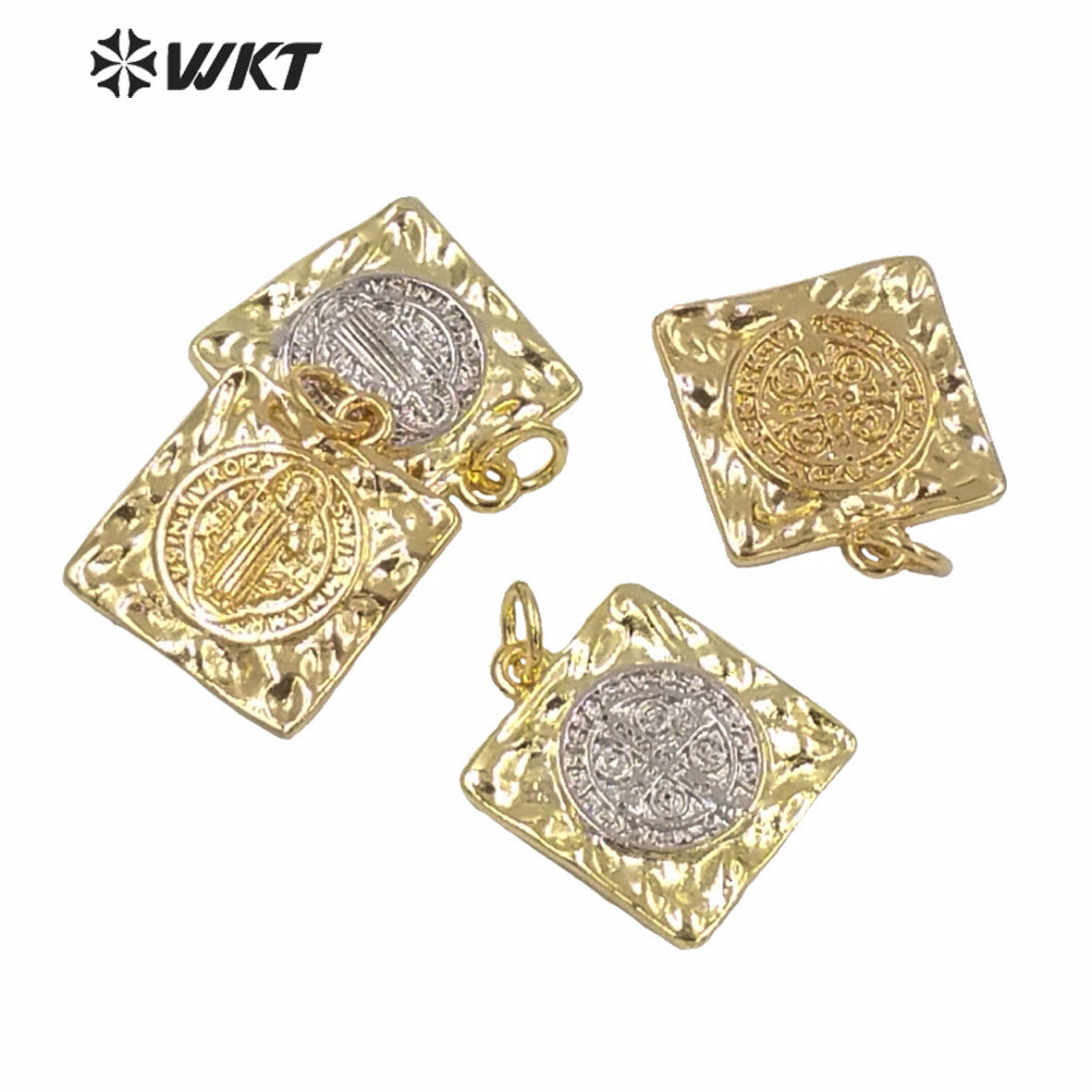 WT-MP193 Wholesale Populared Gold Electroplated square Shape Medals for Jewelry Making Jesus's Father Image Pendant