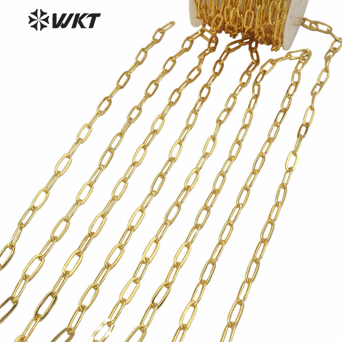 WT-BC152 WKT HOT Sales 18k Real Gold Plated Faceted Link Chain for Necklace Design Women Fashion Jewelry DIY Brass Link Chain