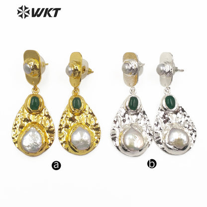 WT-MPE014 New Arrival Fashion Charm Jewelry Natural Freshwater Pearl Earring Two Color Select Pearl Dangle Earring
