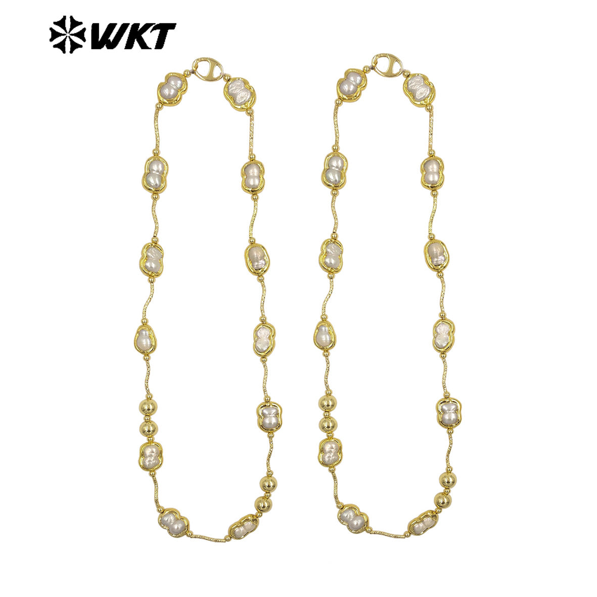 WT-JN321 High Quality Fashion Women 18K Real Gold Plated Resist Tarnished Natural Freshwater Pearl Necklace in Letter 8 Shape
