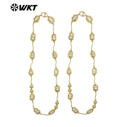 WT-JN321 High Quality Fashion Women 18K Real Gold Plated Resist Tarnished Natural Freshwater Pearl Necklace in Letter 8 Shape